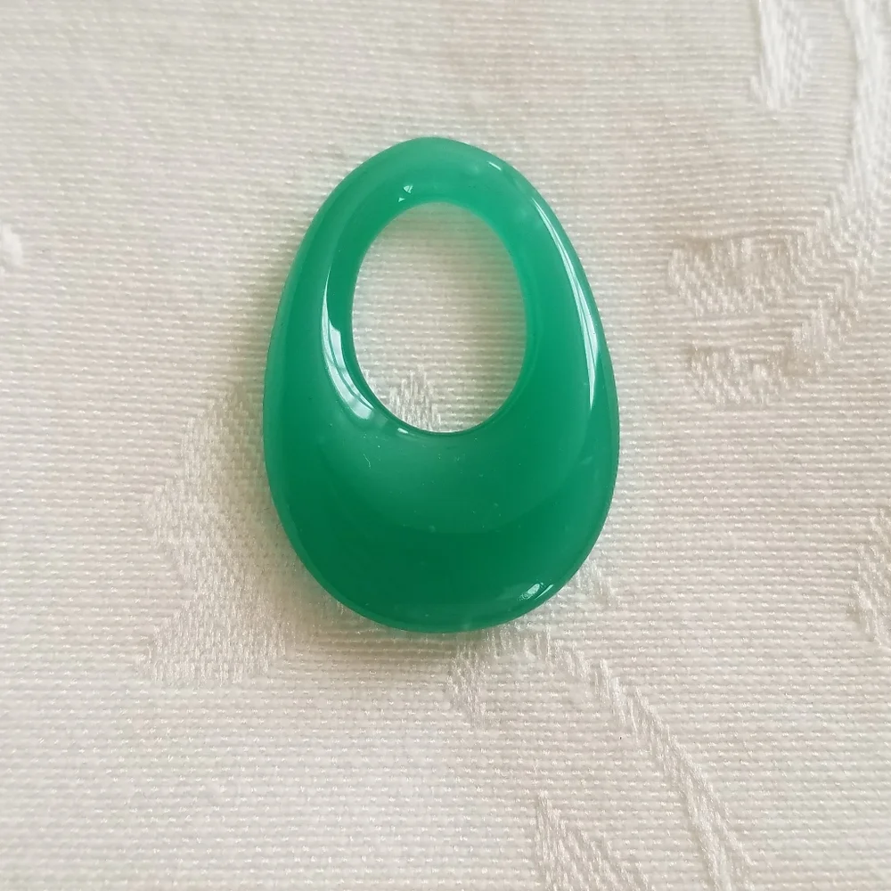 Vintage Translucent Jade Green Oval Hoop Pendants DIY Jewelry Charms - Set of 2